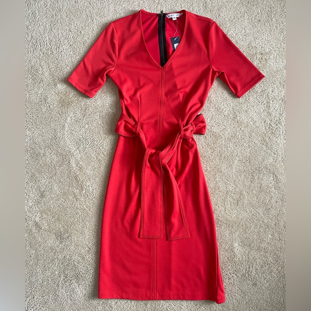 Red dress, professional work attire